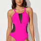 Spliced Mesh Halter Neck One-Piece Swimsuit