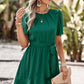 Round Neck Flutter Sleeve Belted Dress