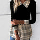 Houndstooth Collared Neck Long Sleeve Shirt