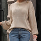 Eyelet Round Neck Long Sleeve Knit Top