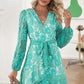 Pompom Trim Puff Sleeve Belted Lace Dress