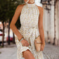 Floral Frill Trim Keyhole Sleeveless Dress