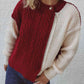 Cable-Knit Contrast Zip-Up Cardigan