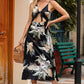 Floral Tied Cutout Split Spaghetti Strap Dress