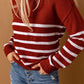 Striped Decorative Button Mock Neck Sweater