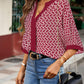 Geometric Print Notched Blouse