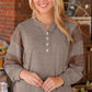Waffle Buttoned Long Sleeve Top