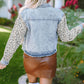 Leopard Button Up Raw Hem Denim Jacket
