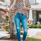 Leopard Button Front Short Sleeve Shirt with Breast Pockets