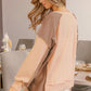 BiBi Half Button Exposed Seam Contrast Waffle Top