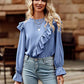 Ruffled Round Neck Long Sleeve Top