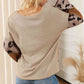 Color Block Leopard V-Neck Blouse
