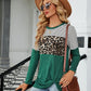 Color Block Round Neck Long Sleeve Blouse