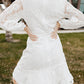 Pompom Trim Puff Sleeve Belted Lace Dress