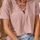 Crisscross V-Neck Eyelet Top