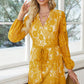 Pompom Trim Puff Sleeve Belted Lace Dress