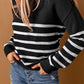 Striped Decorative Button Mock Neck Sweater