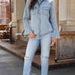 Button Front Flare Sleeve Denim Top