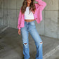Ribbed Collared Neck Button Up Jacket