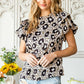 Animal Print Puff Sleeve Round Neck Blouse