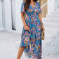 Smocked Floral V-Neck Short Sleeve Dress