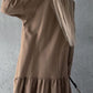 Notched Long Sleeve Ruffle Hem Mini Dress