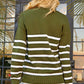 Striped Decorative Button Mock Neck Sweater