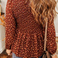 Floral Smocked Ruffle Hem Long Sleeve Blouse
