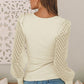 Textured Mesh Sleeve Ribbed Blouse