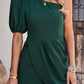 One-Shoulder Puff Sleeve Pleated Detail Romper
