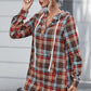 Plaid Drawstring Long Sleeve Hooded Dress with Pocket