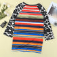 Mixed Print Cutout Three-Quarter Sleeve Top