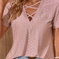 Crisscross V-Neck Eyelet Top