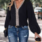 Contrast V-Neck Long Sleeve Blouse