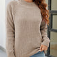 Waffle-Knit Round Neck Reglan Sleeve Sweater