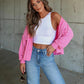 Ribbed Collared Neck Button Up Jacket