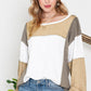 Color Block Exposed Seam Boat Neck Sweatshirt