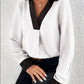 Contrast Trim V-Neck Long Sleeve Blouse