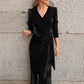 Surplice Puff Sleeve Midi Dress