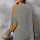 Striped Notched Long Sleeve Blouse