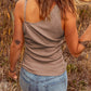 Asymmetrical Neck Sleeveless Waffle-Knit Tank