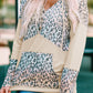 Leopard Color Block Buttoned Drawstring Detail Hoodie