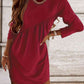 Ruched Round Neck Long Sleeve Dress