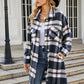 Plaid Button Up Collared Neck Coat with Pockets