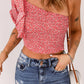 Ditsy Floral Ruffled One-Shoulder Smocked Top