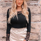 Spliced Lace Round Neck Long Sleeve Top