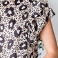 Animal Print Puff Sleeve Round Neck Blouse