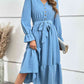 Swiss Dot Tie Front Ruffle Hem Dress