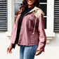 Contrast Drawstring Snap Down Raw Hem Hooded Jacket
