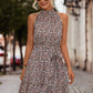 Floral Frill Trim Keyhole Sleeveless Dress